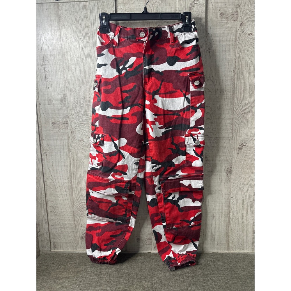 rue21 Womens Red Camo Cargo Jogger Pants High Rise Utility Streetwear XS